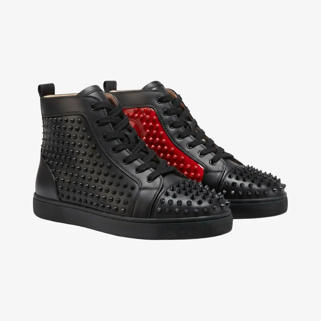 Cristian Louboutin Red Black Spikes - Tenis Bota Suela Roja